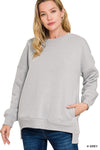 FLEECE HI-LOW BOYFRIEND SWEATSHIRT WITH POCKETS in Heather Grey