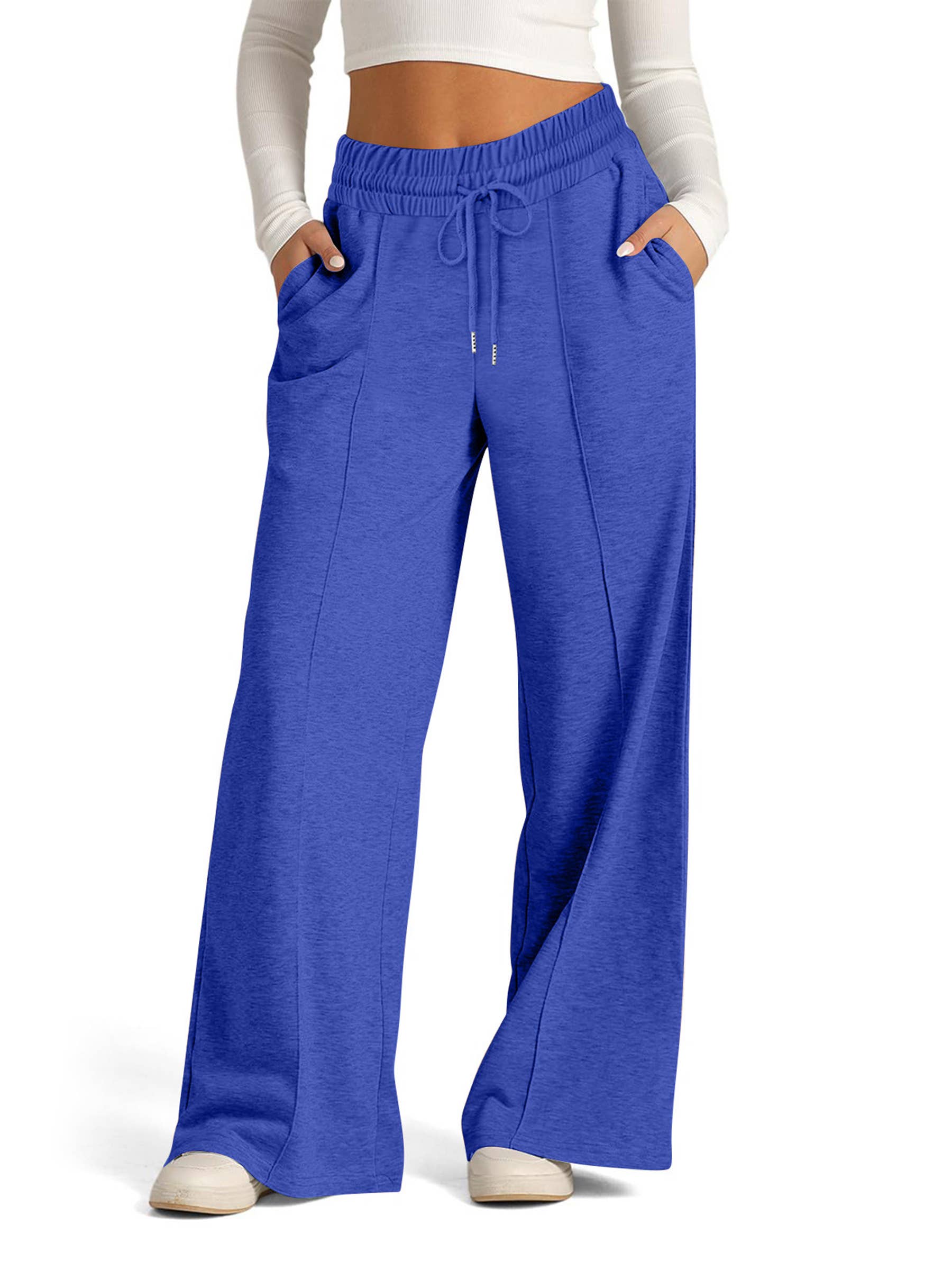 Solid Color Waist Wide Leg Casual Pants