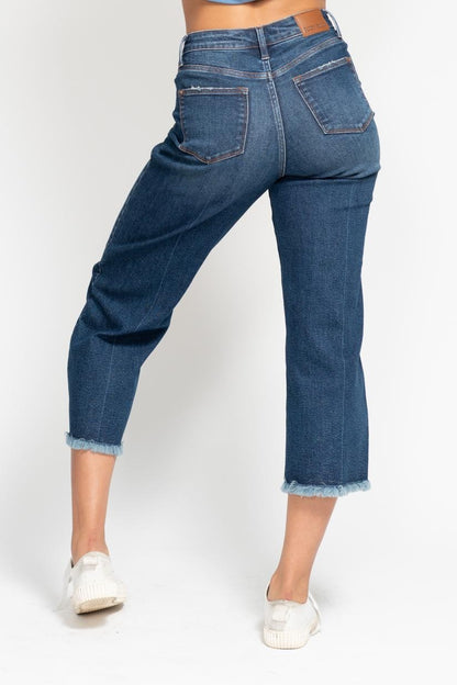 Judy Blue Button Fly Destroy Hem Crop Wide Jeans