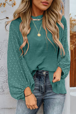 Swiss Dot Balloon Sleeve Loose Blouse