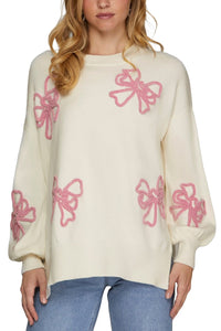 Bow Embroidered Long Sleeve Sweater