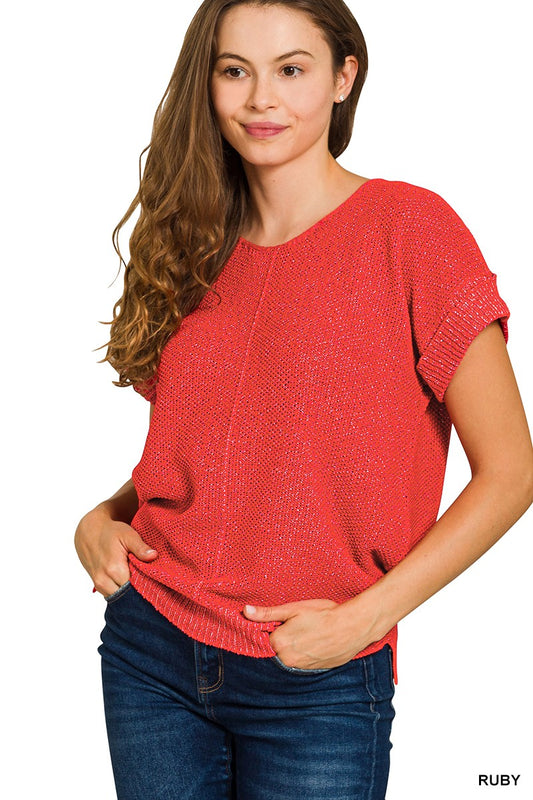 Zenana Ruby Center Seam Short Sleeve Sweater