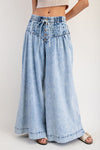 Mineral Washed Pleated Wide Leg Pants