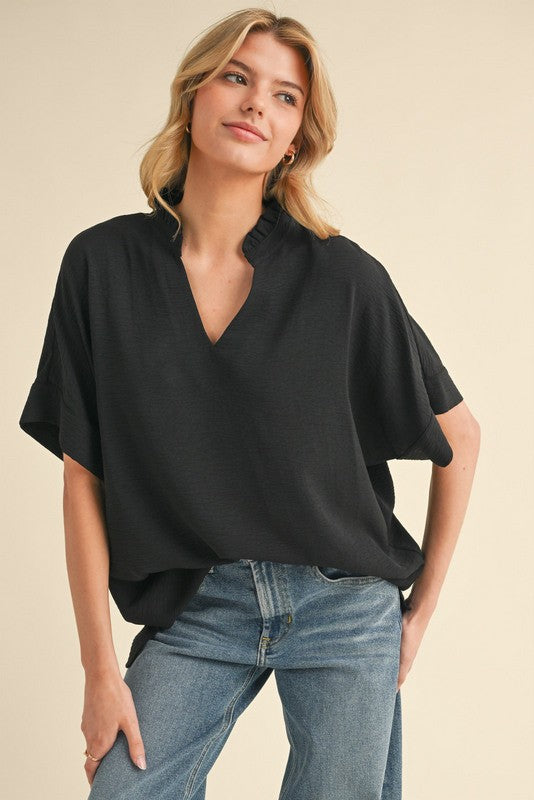 The Martha Black Solid Short Dolman Sleeves Top