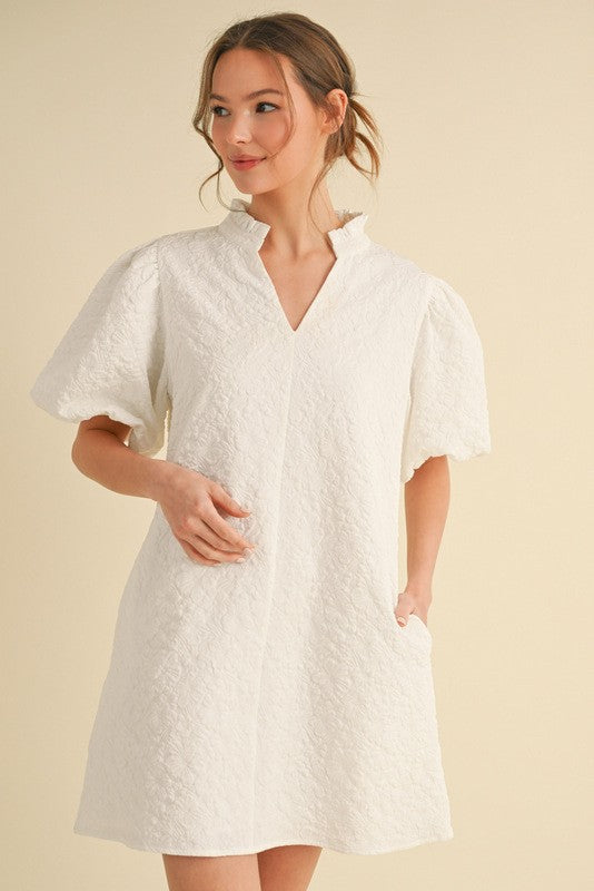 The Audrey White Puff Sleeve Dress