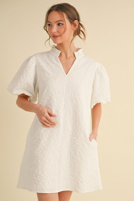 The Audrey White Puff Sleeve Dress