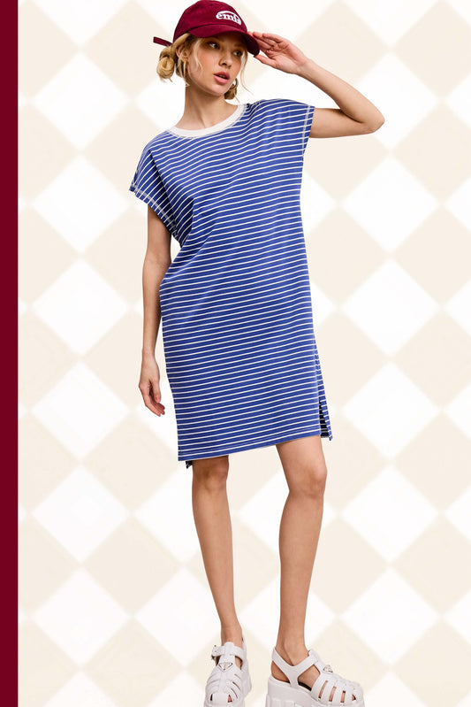 The Stella High Low Side Slit Striped T-shirt Dress