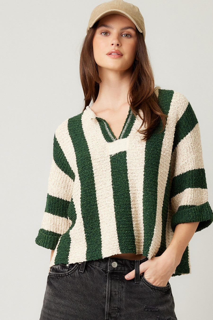 The Heather Hunter Green Striped Sweater