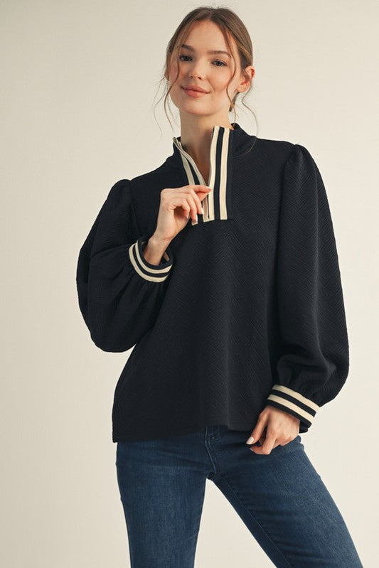 The Kristen Textured Mock Zip Top