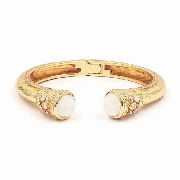 Gold Metal Hinged with Clear Crystal Stone Bracelet