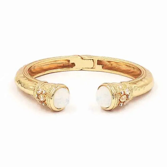 Gold Metal Hinged with Clear Crystal Stone Bracelet