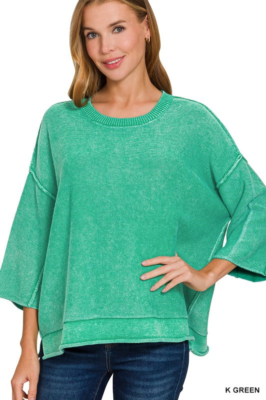 Kelly Green Washed Boxy Sweater