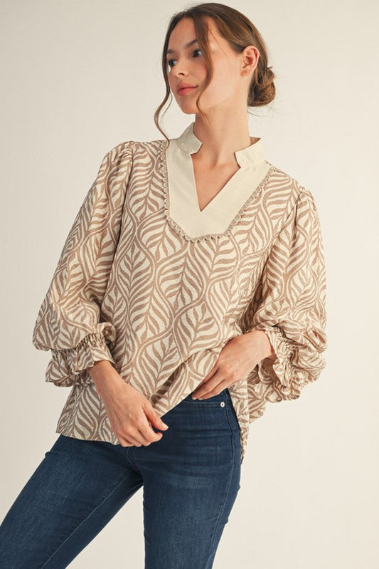 The Alora Boho Leaf Print Top