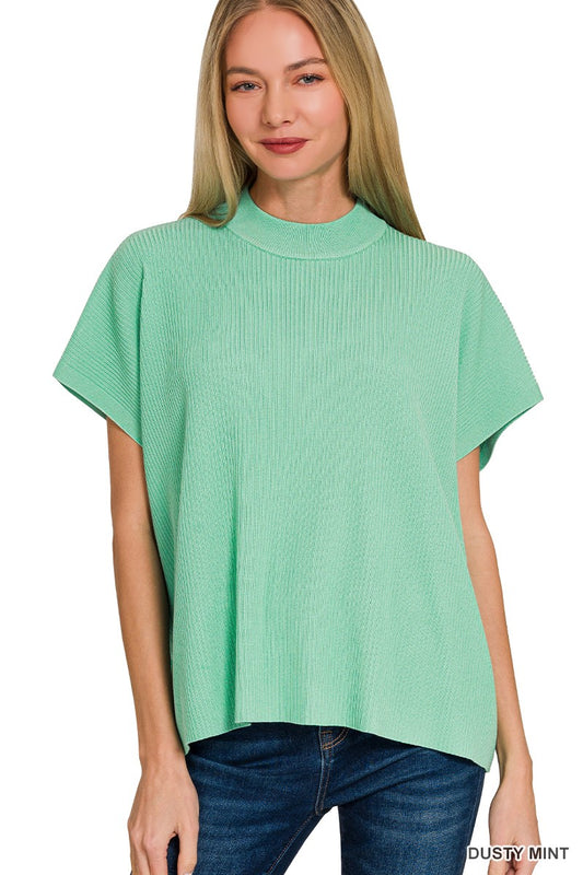Dusty Mint Mock Neck Boxy Sweater