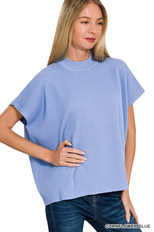 Cornflower Blue Mock Neck Boxy Sweater