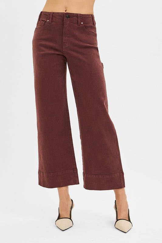 Risen Choco Brown Tummy Control High Rise Crop Jeans