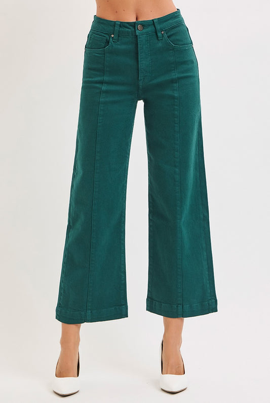 Risen Hunter Green Tummy Control High Rise Crop Wide Pants