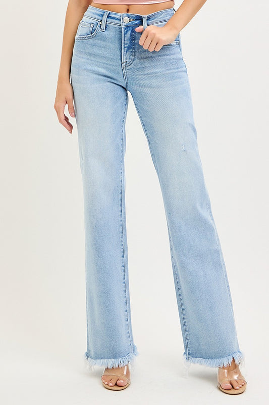 Risen Light High Rise Long Straight Jeans