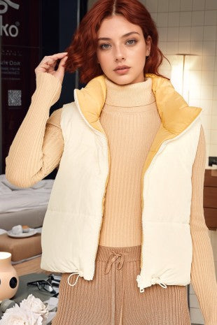 Woven Solid Reversible Puffer Vest