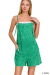 Green Washed Linen Knot Strap Romper