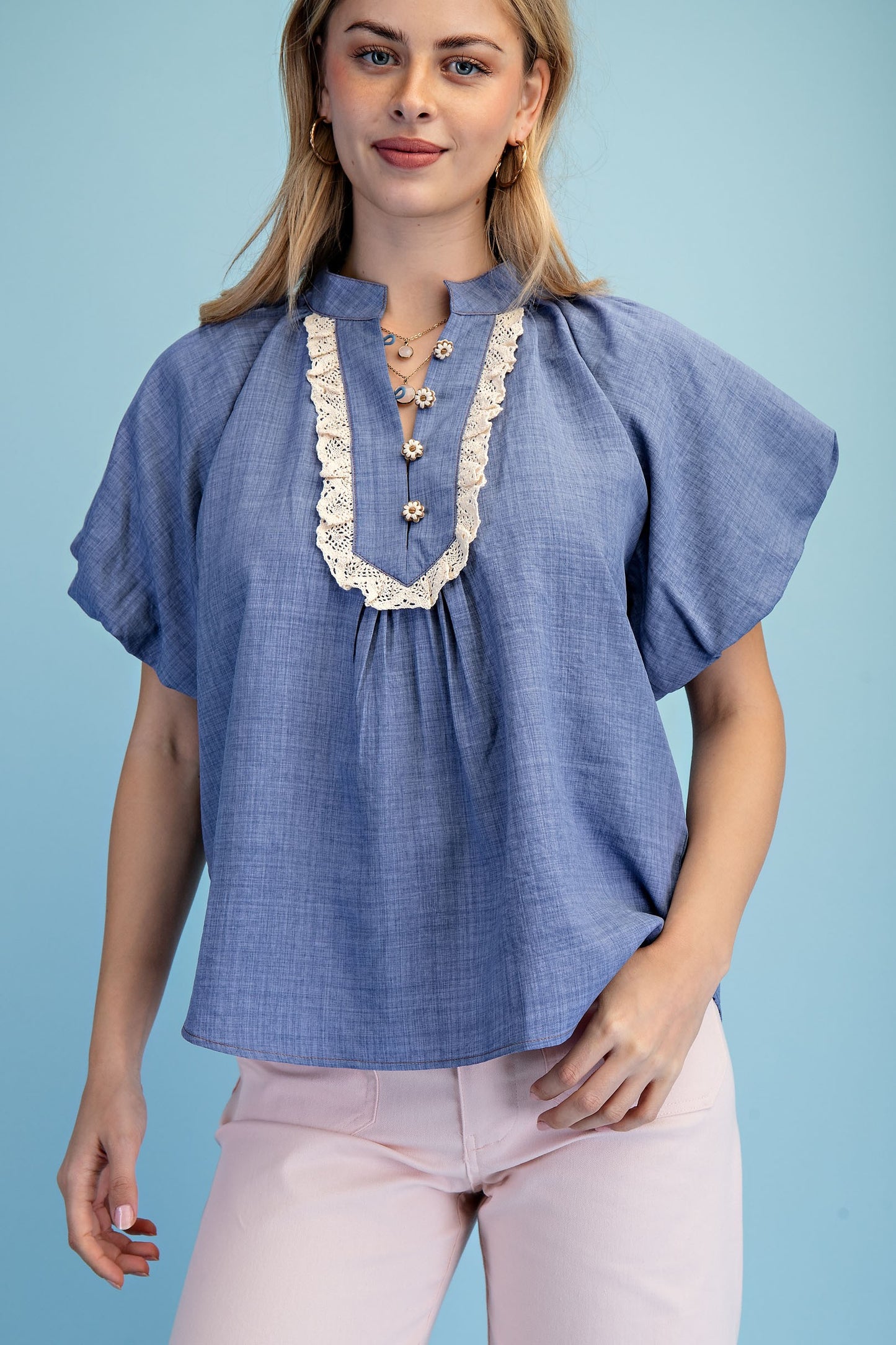 The Annie Half Button Denim Blouse