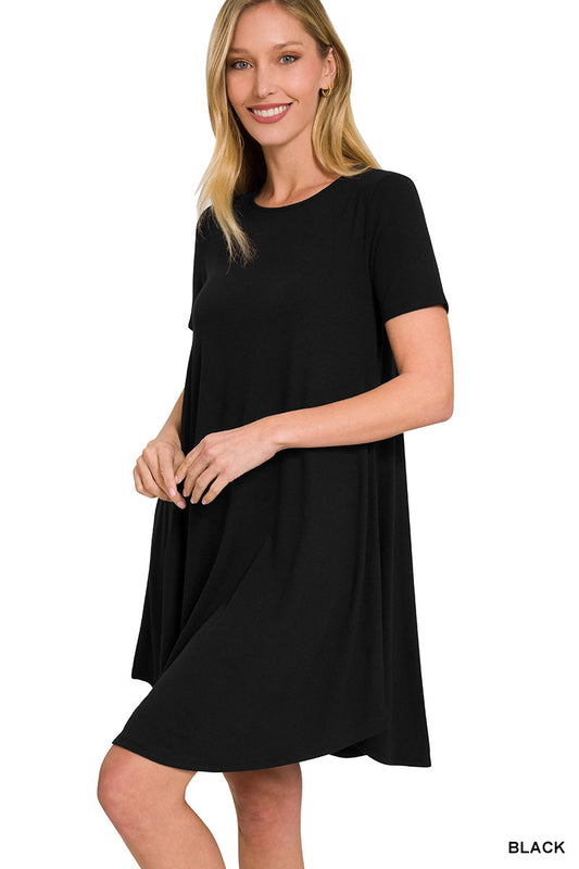 Zenana Black Hem A-Line Dress with Pockets