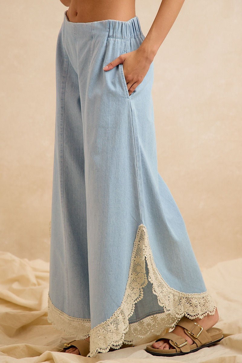 Wide Leg Crochet Lace With Tulip Hem Jeans