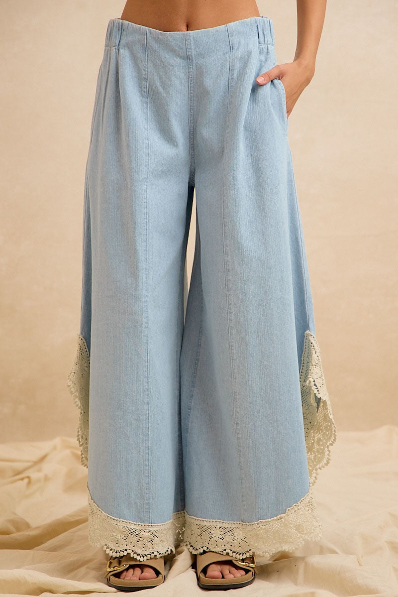 Wide Leg Crochet Lace With Tulip Hem Jeans