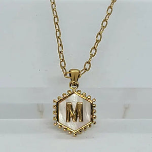 Gold Mother of Pearl Initial Pendant Necklace