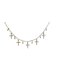 Gold Multi Cross With Pearls Necklace