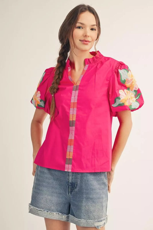 The Rosie Fuchsia Embroidered Top