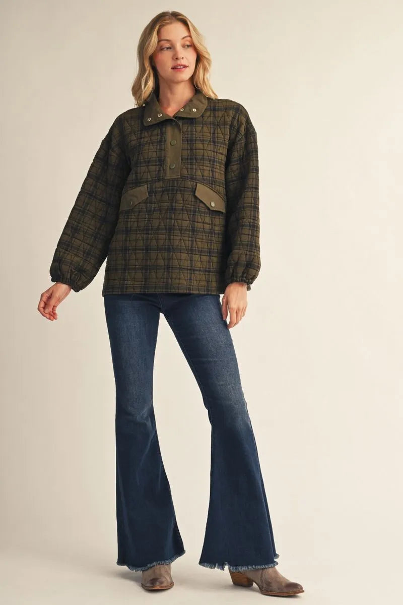 Olive Plaid Pullover