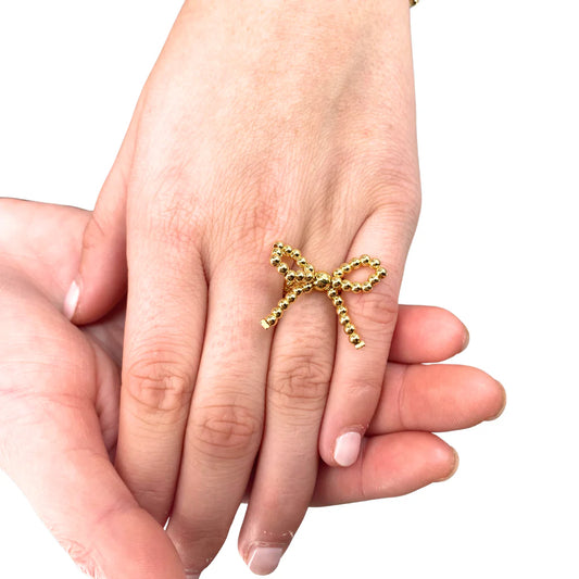 Girlie Girl Gold Bead Bow Ring