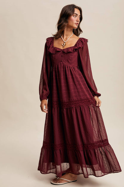 Diane Ruffle Trim Tiered Maxi Dress