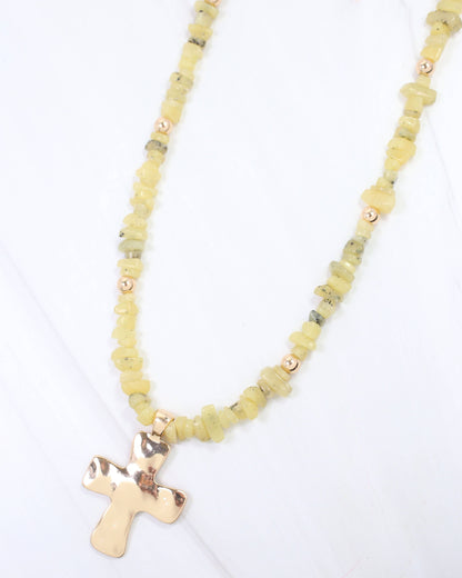 Holland Beaded Cross Necklace Light Green