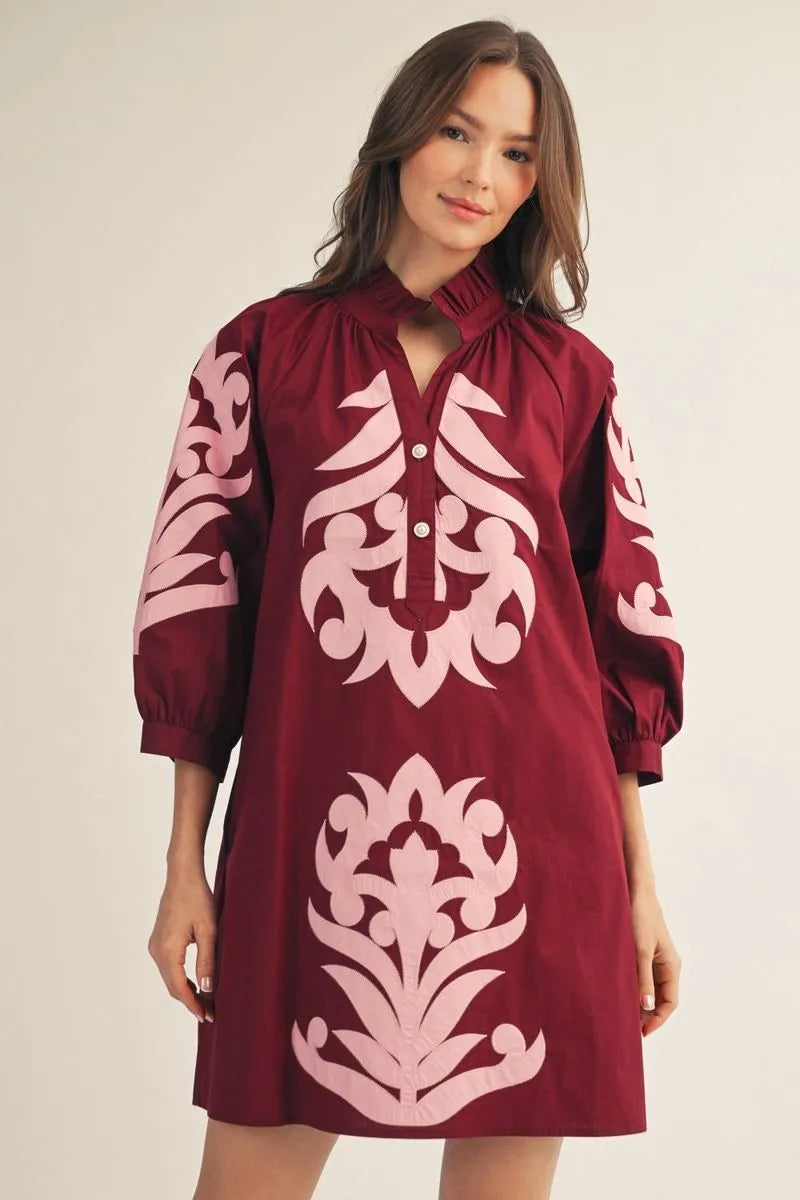 The Cassidy Burgundy Baroque Dress