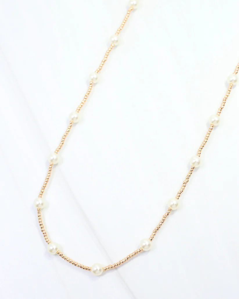 Carlie Pearl Beaded Necklace Gold
