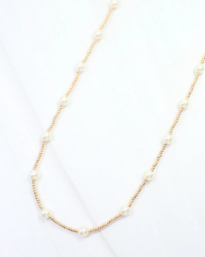 Carlie Pearl Beaded Necklace Gold