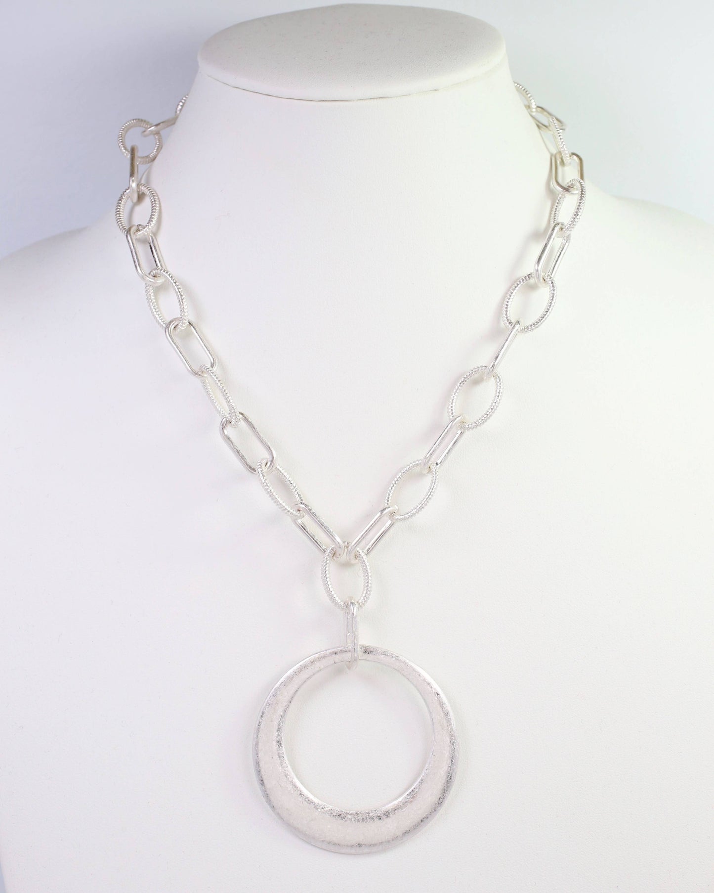 Hyattsville Chain Necklace with Circle Pendant Worn Silver