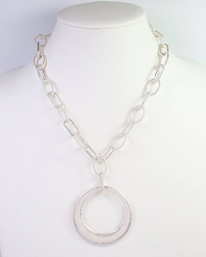 Hyattsville Chain Necklace with Circle Pendant Worn Silver