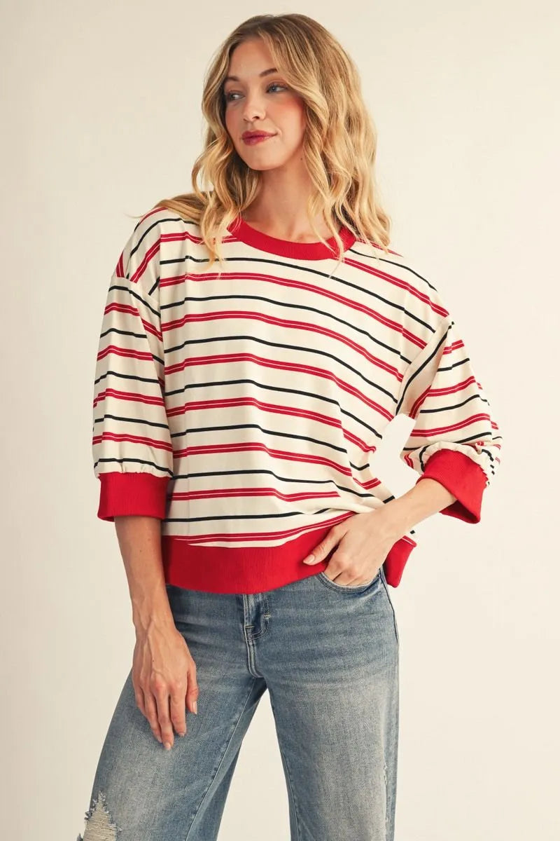 Red & Ivory Stripe Knit