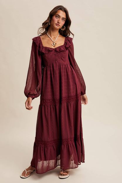 Diane Ruffle Trim Tiered Maxi Dress