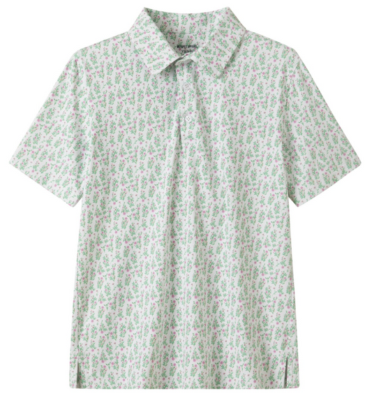 Meripex Performance Polo Shirt- Floral with White Ground