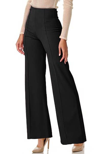 Solid color wide leg high waist dressy pants with trim line