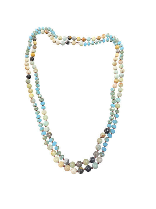 Blue and Nude Colored Beaded Long Necklace
