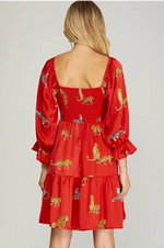 Red animal print dress