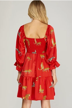 Red animal print dress