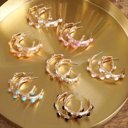 Jeweled Bubble Hoop Earrings – Colorful Acrylic Cabochons