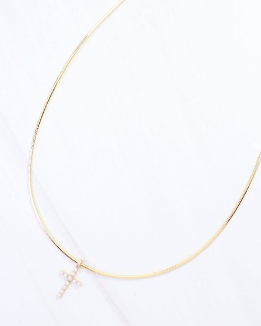 Marianne Pearl Cross Necklace WR Gold: Default