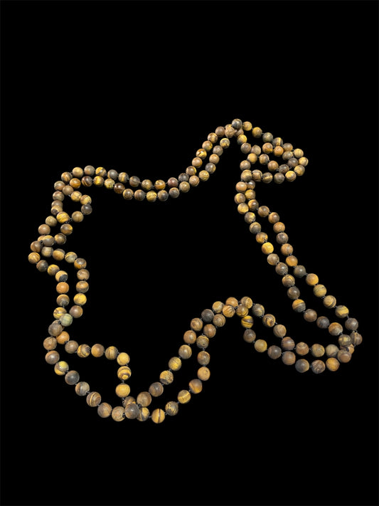 Long Marbled Brown Beaded Necklace